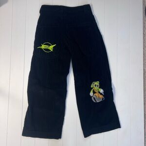 A-LAB Mega Wide Leg Corduroy Pants Black Y2K Cyber Skater Baggy Embroidered 32